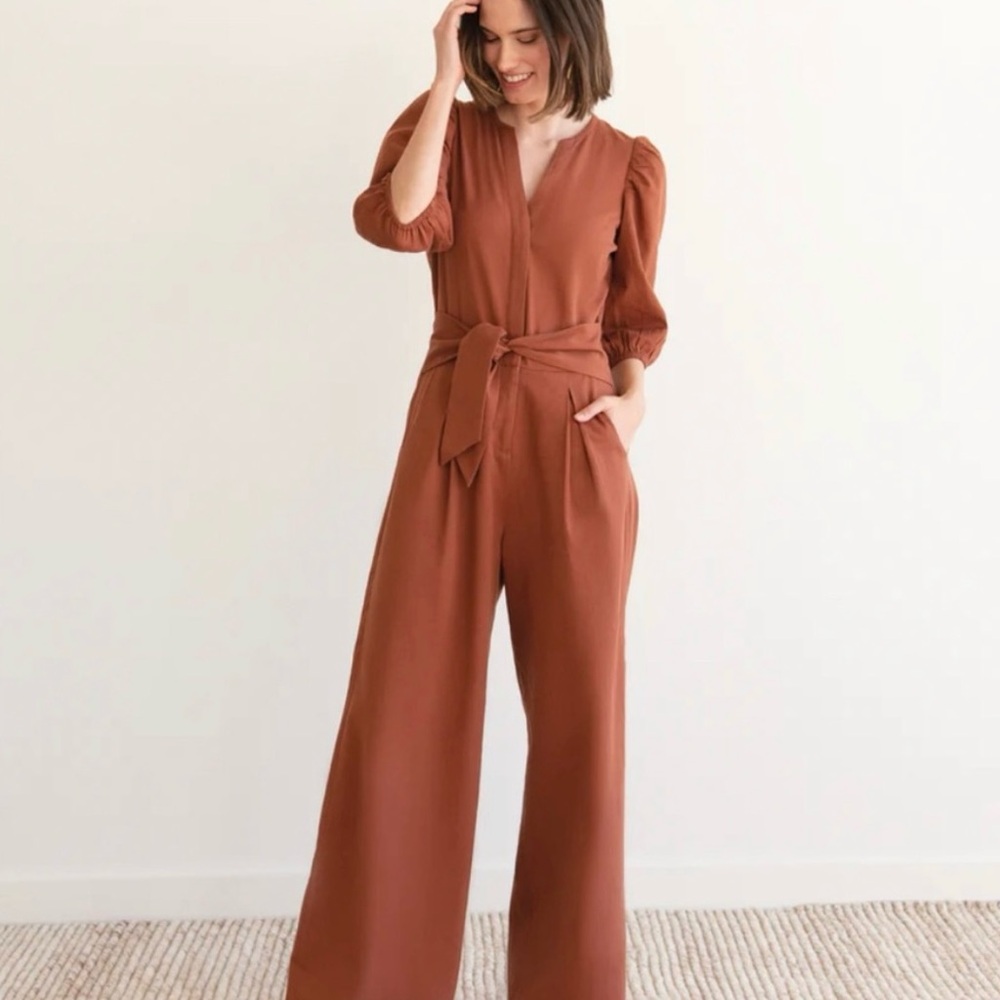 WVN Hepburn Rust Belted Wide Leg Jumpsuit XS